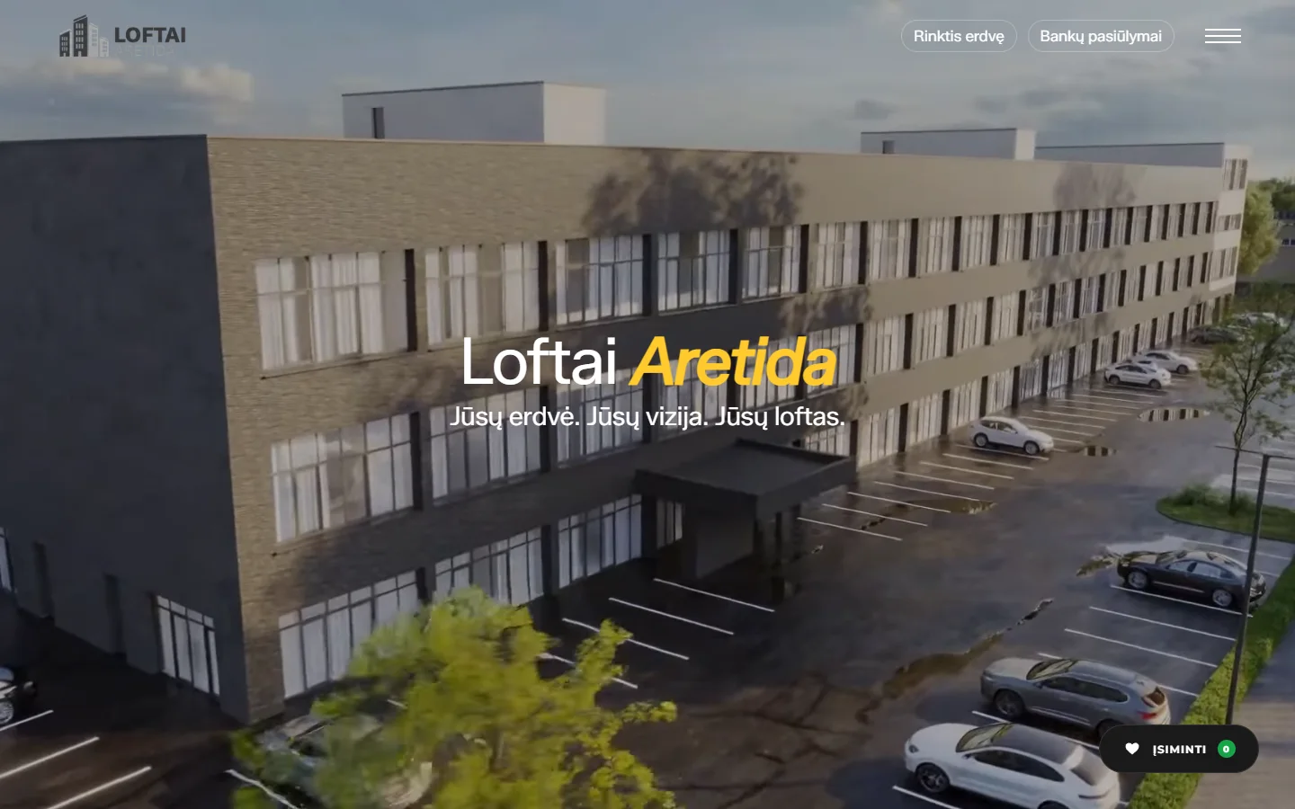 Loftai Aretida — svetainės pradžios puslapis