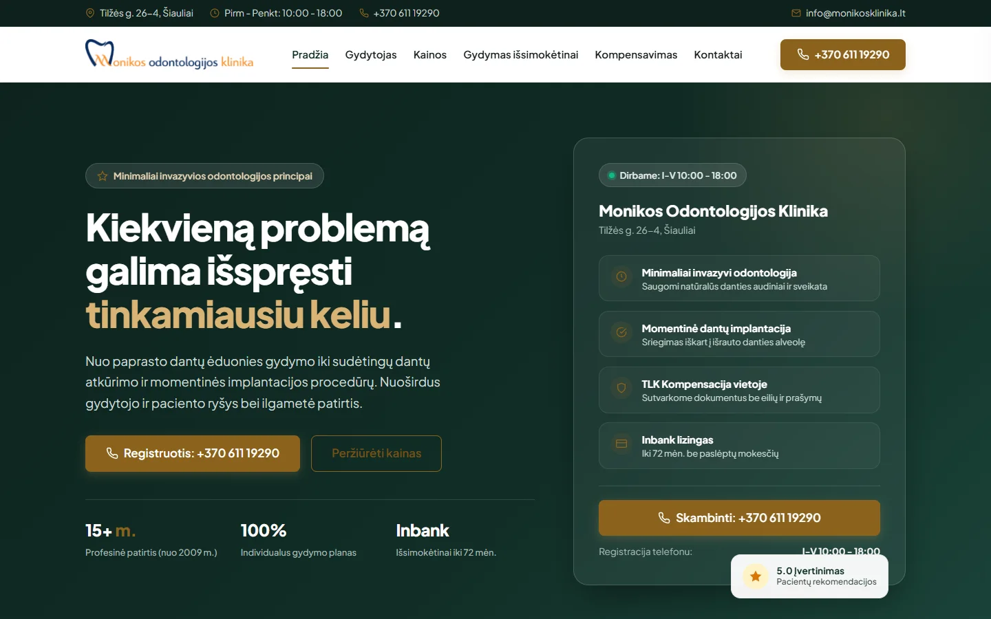 Monikos klinika — svetainės pradžios puslapis